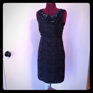 Navy blue dress with neckline embroidery S 4